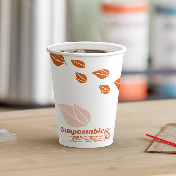 EcoChoice 12 oz. Leaf Print Compostable Paper Hot Cup - 1000/Case