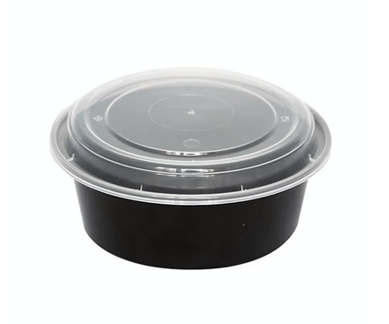 24oz Black Microwavable Round Container/Lid, 50sets/bag, 3bag/cs