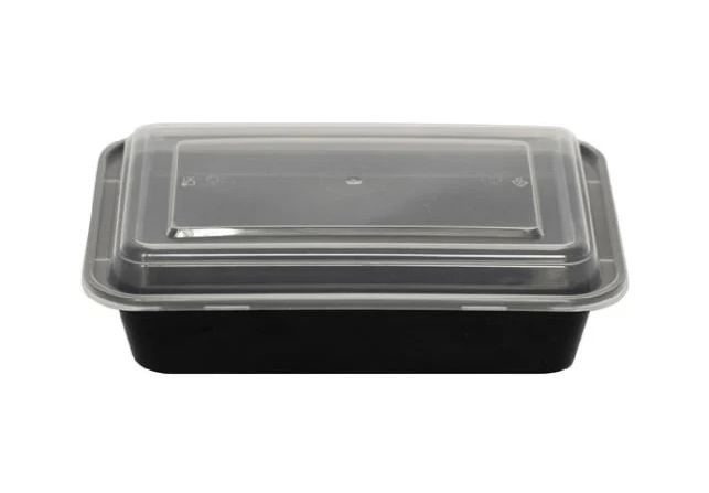 38oz Black Microwavable Rectangular Container/Lid, 50sets/bag, 3bags/cs