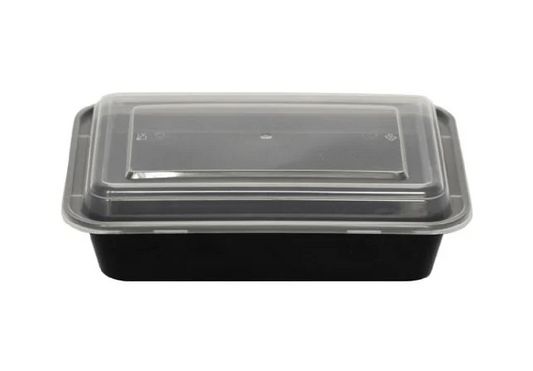 38oz Black Microwavable Rectangular Container/Lid, 50sets/bag, 3bags/cs