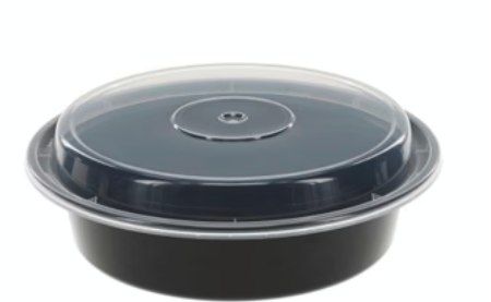 48oz Black Microwavable Round Container/Lid, 50sets/bag, 3bag/cs